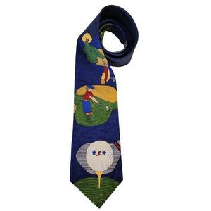 Save The Children Mens Golf Silk Necktie #1 "A Country Drive" by Adrian 58" x 4"